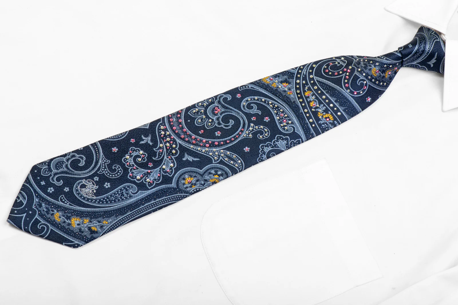 Anthemion Paisley On Blue Rhinestone Necktie - Image 3