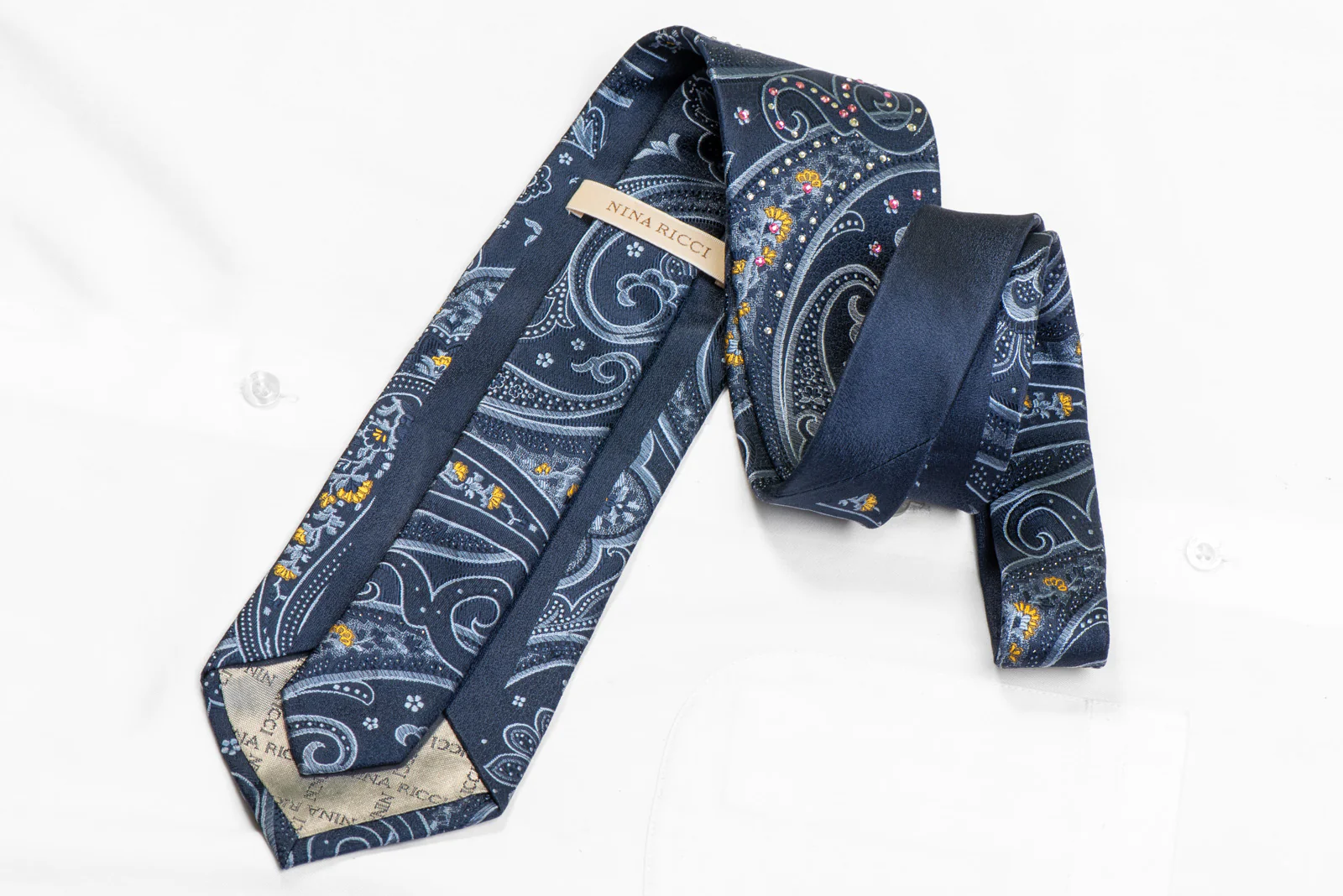 Anthemion Paisley On Blue Rhinestone Necktie - Image 4