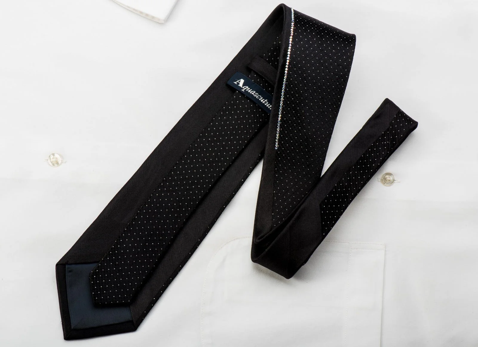Aquascutum Black Rhinestone Silk Tie With Sparkles - Image 5