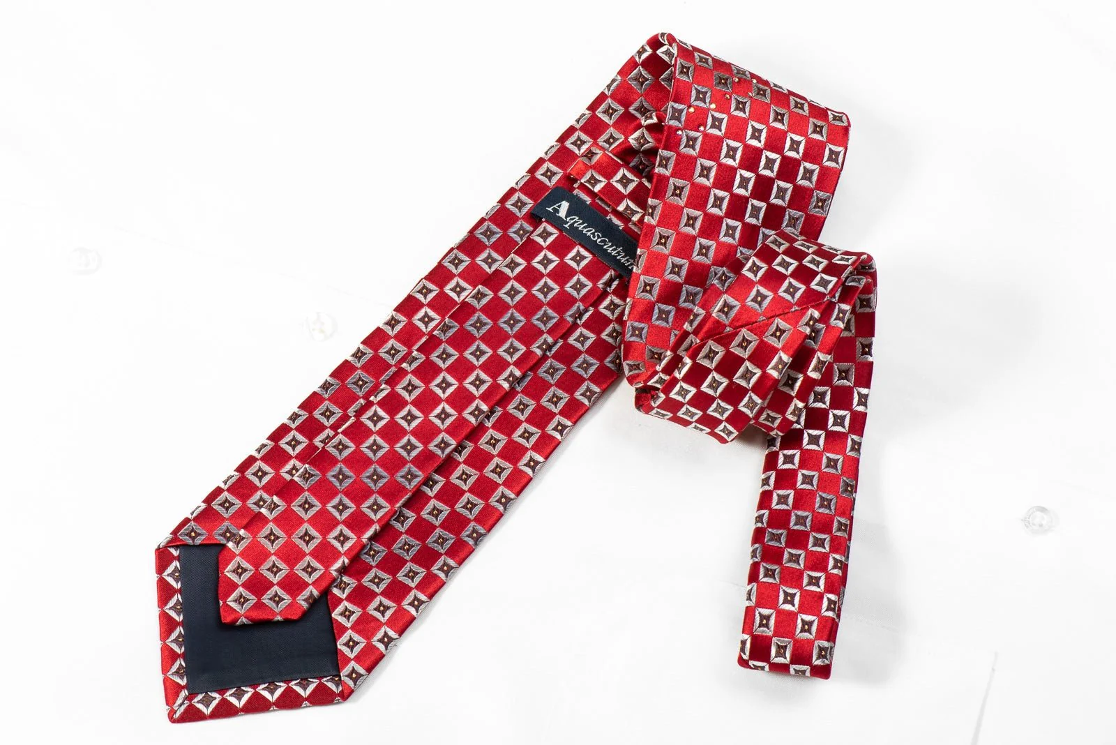 Aquascutum Men's Crystal Silk Necktie Silver Black Checkered On Burgundy With Gold Sparkles - Image 4
