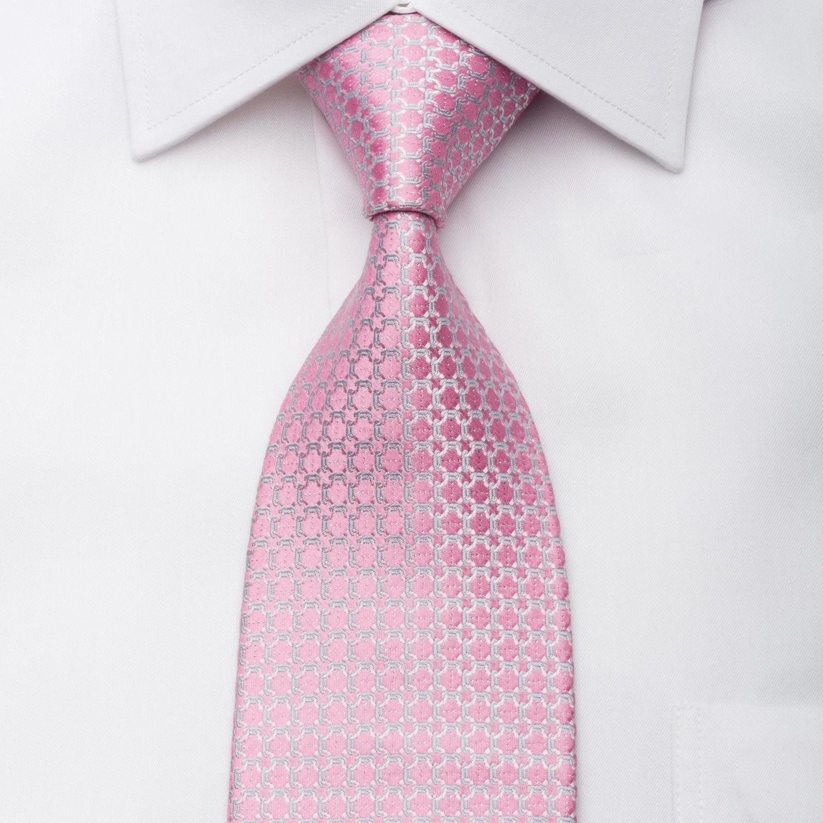 Aquascutum Men's Silk Tie Interlocking Chains On Pink With Silver Sparkles - Image 3