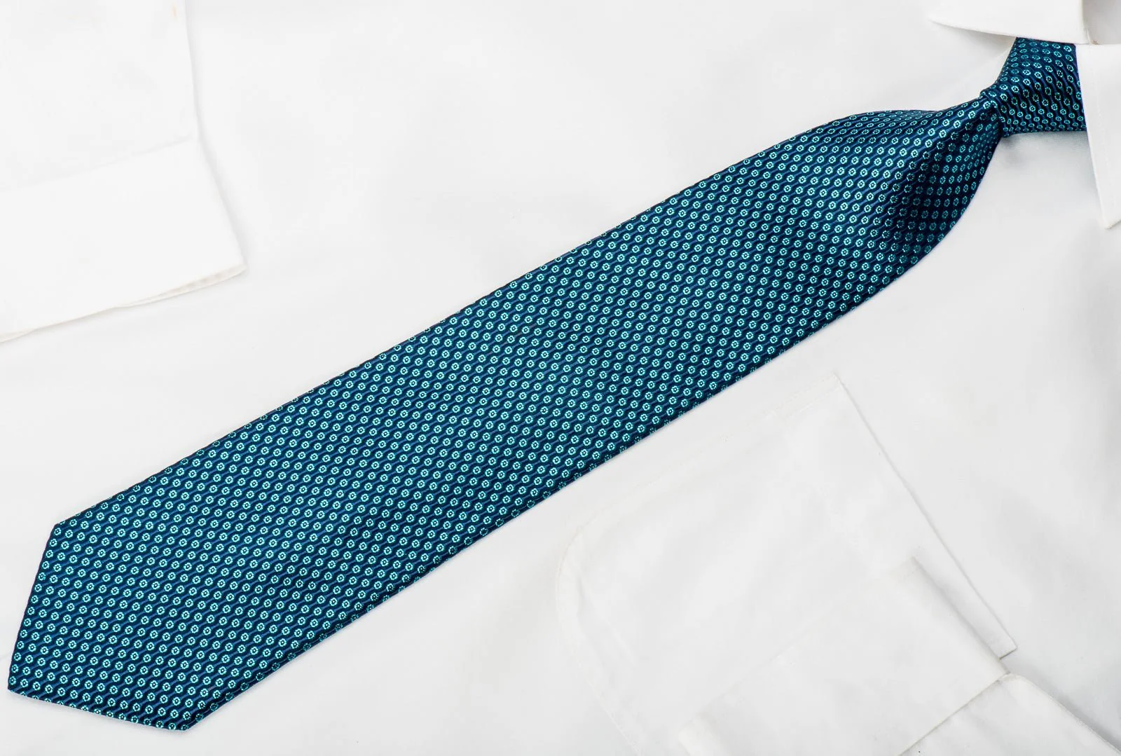 Aquascutum Men's Silk Tie Sparkling Blue Dots On Turquoise Blue - Image 5