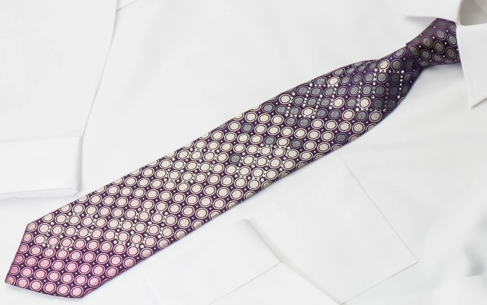 Aquascutum Rhinestone Tie Silver Geometric Dots On Purple With Silver Sparkles - Image 5
