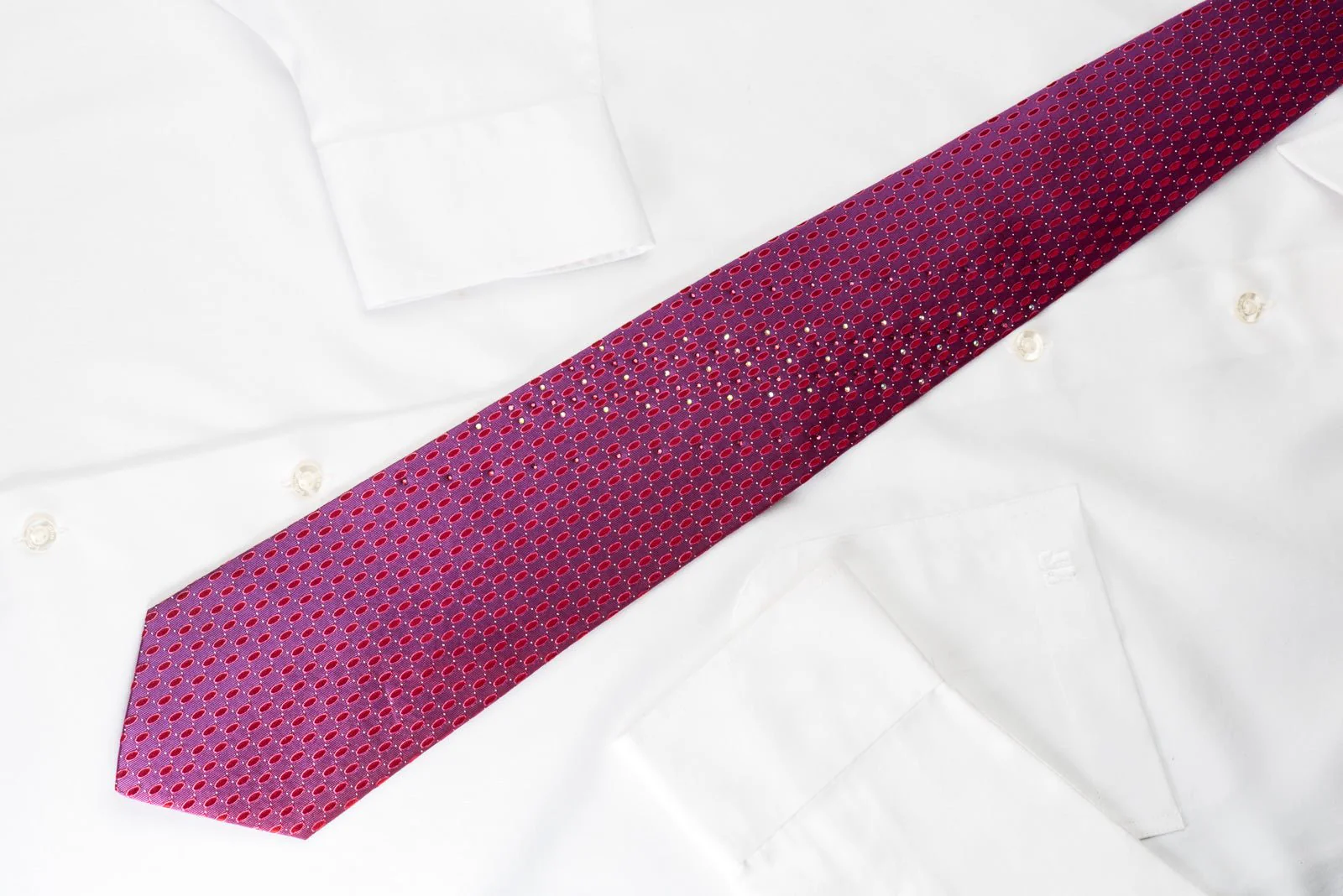 Aquascutum Silk Rhinestone Necktie Geometric Ovals On Purple With Silver Sparkles - Image 5