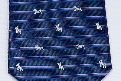 Aquascutum Woven Silk Tie Scotty Dog On Navy Blue Classic 3 1/2 in - Image 3