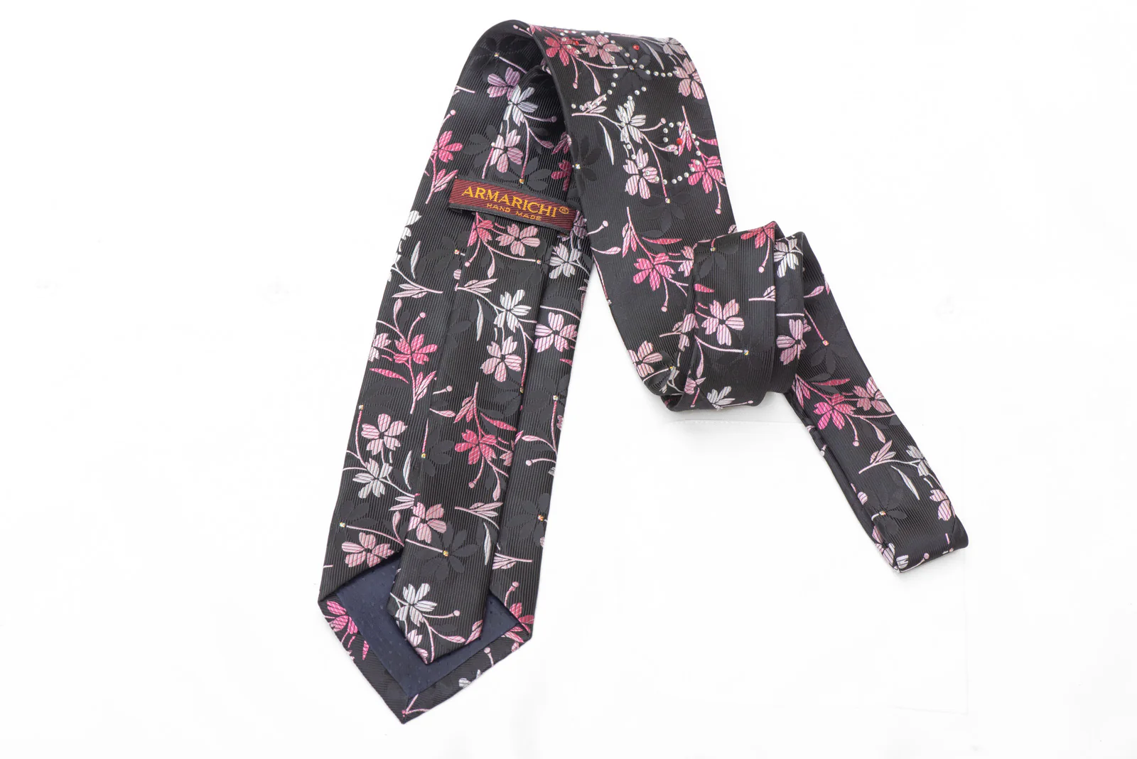 Pink Silver Floral On Black Rhinestone Necktie With Sparkles - Image 4
