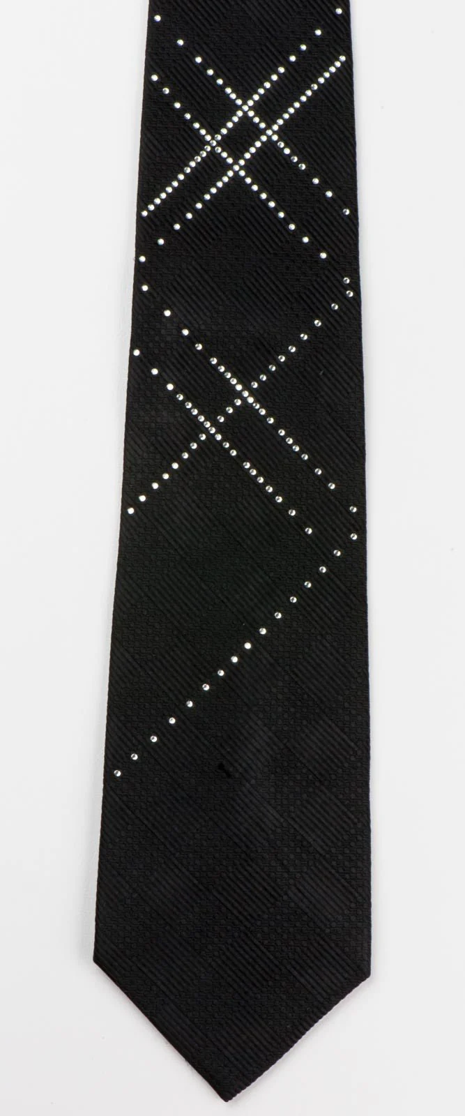 Arnaldo Bassini Men's Woven Silk Neck Tie White Rhinestones On Black - Image 4
