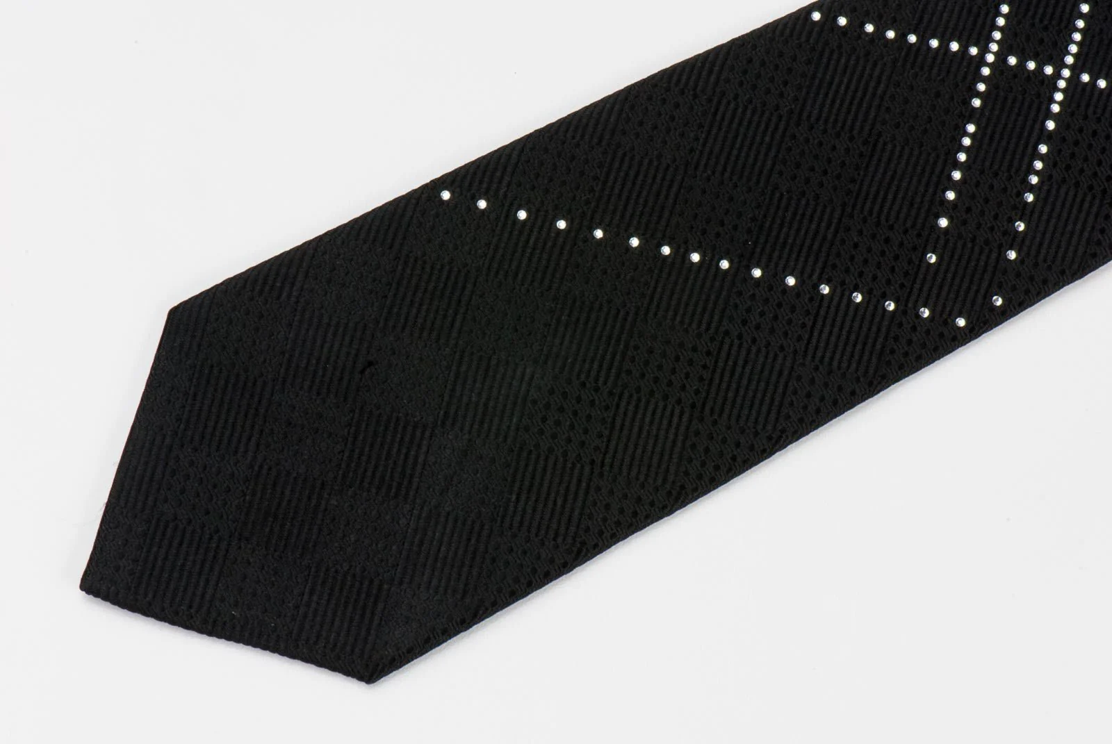 Arnaldo Bassini Men's Woven Silk Neck Tie White Rhinestones On Black - Image 5