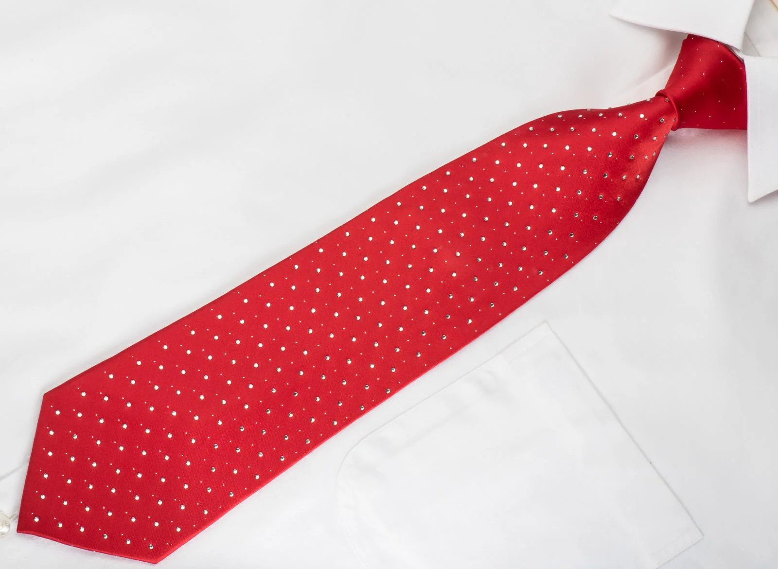 Arnaldo Bassini Silk Necktie Rhinestones On Solid Red With Silver Sparkles - Image 5