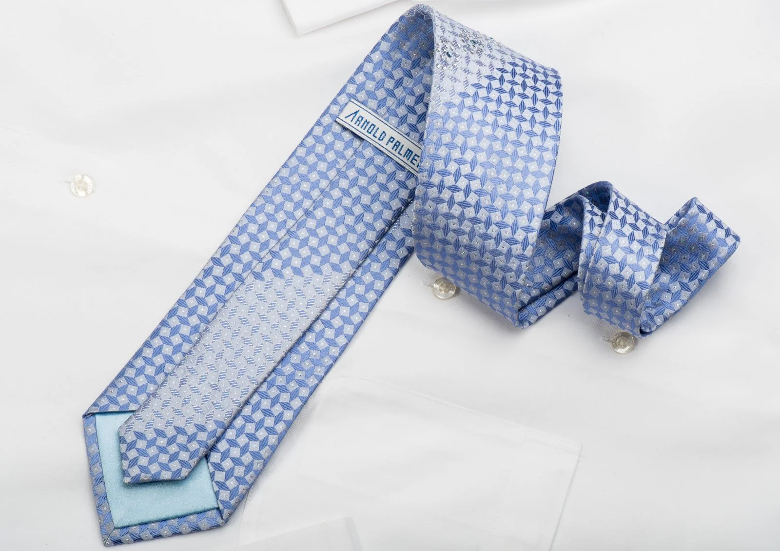 Arnold Palmer Rhinestone Silk Necktie Checkered On Blue With Sparkles - Image 5