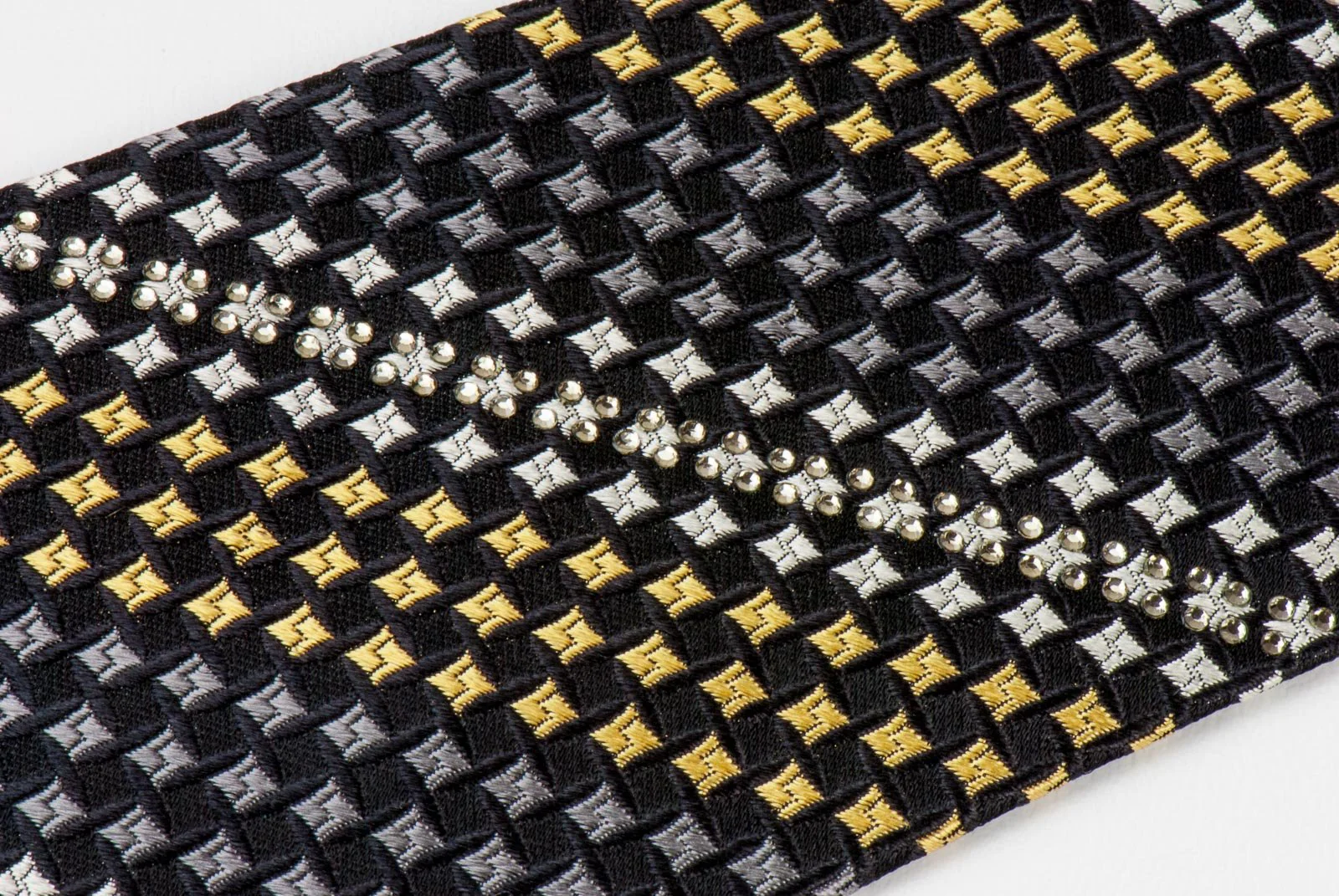 Arnold Palmer Silk Necktie Yellow Black Geometric Check Design With Rhinestones - Image 3