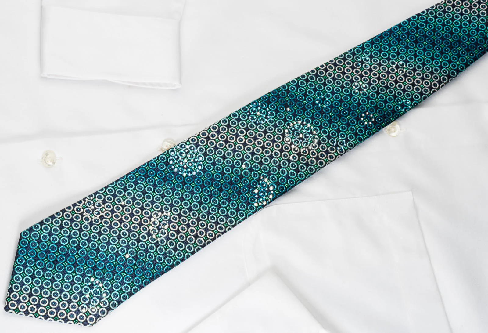 Arnold Palmer Silk Tie Turquoise Geometric On Blue With Turquoise Sparkles - Image 6