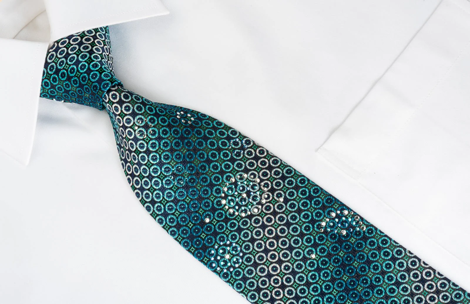 Arnold Palmer Silk Tie Turquoise Geometric On Blue With Turquoise Sparkles - Image 8