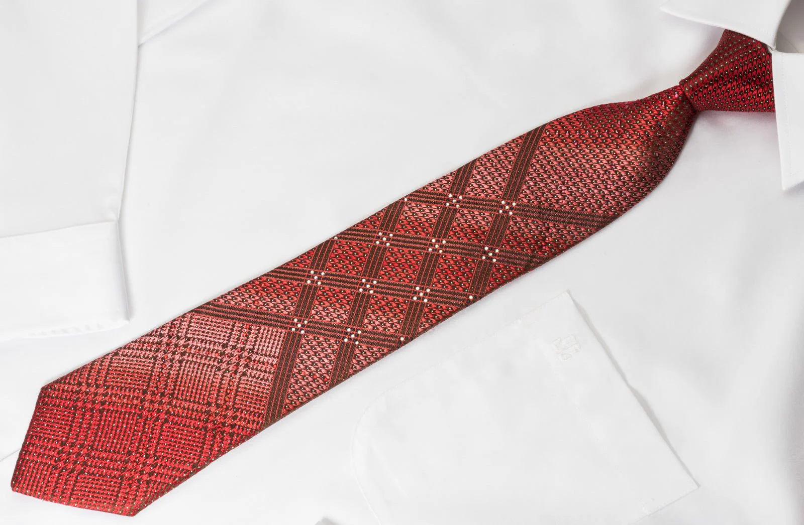 Arpeggio Silk Rhinestone Necktie Plaids On Burgundy With Silver Sparkles - Image 3