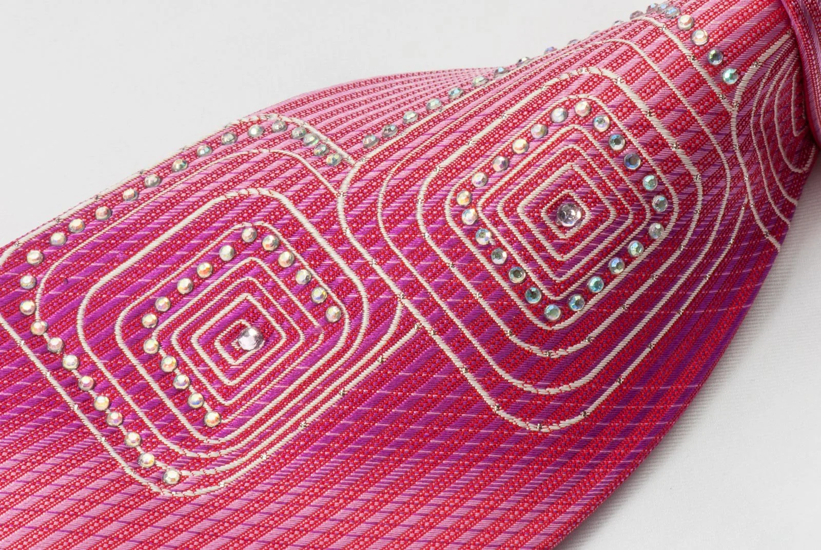 Austin Reed Crystal Rhinestone Tie Geometric Retro Design On Pink With Sparkles - Image 2