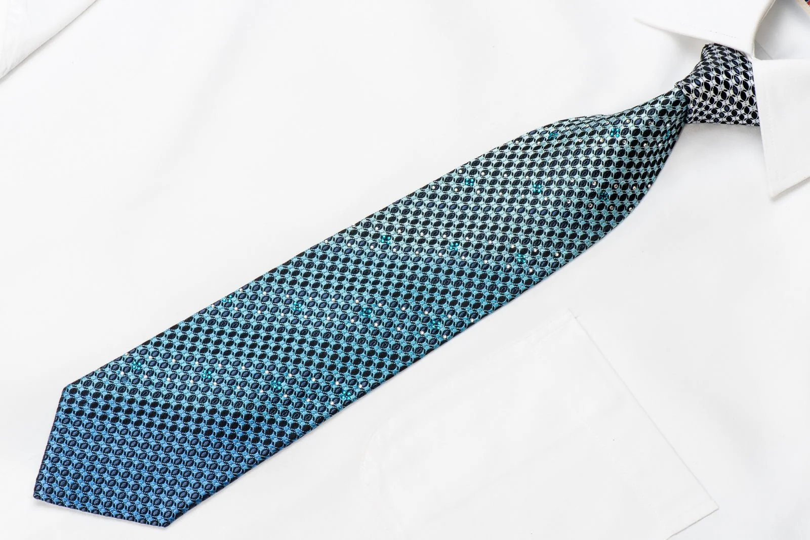 Austin Reed Men's Crystal Silk Necktie Geometric On Blue With Sparkles - Image 3