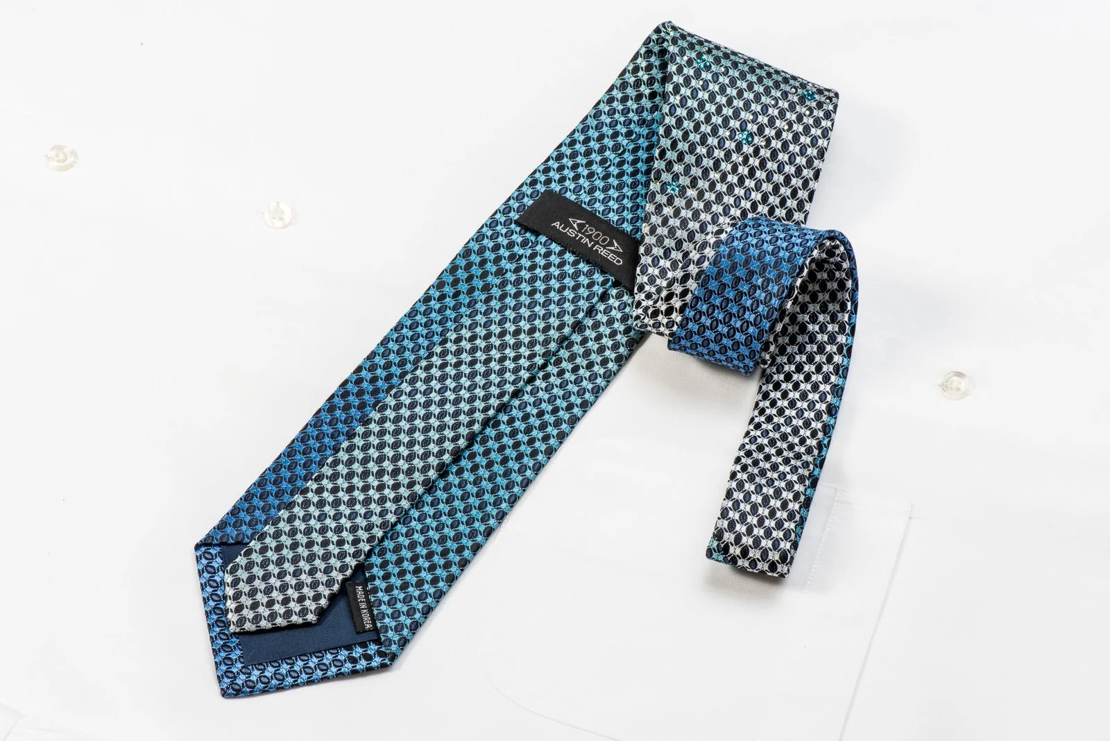 Austin Reed Men's Crystal Silk Necktie Geometric On Blue With Sparkles - Image 4