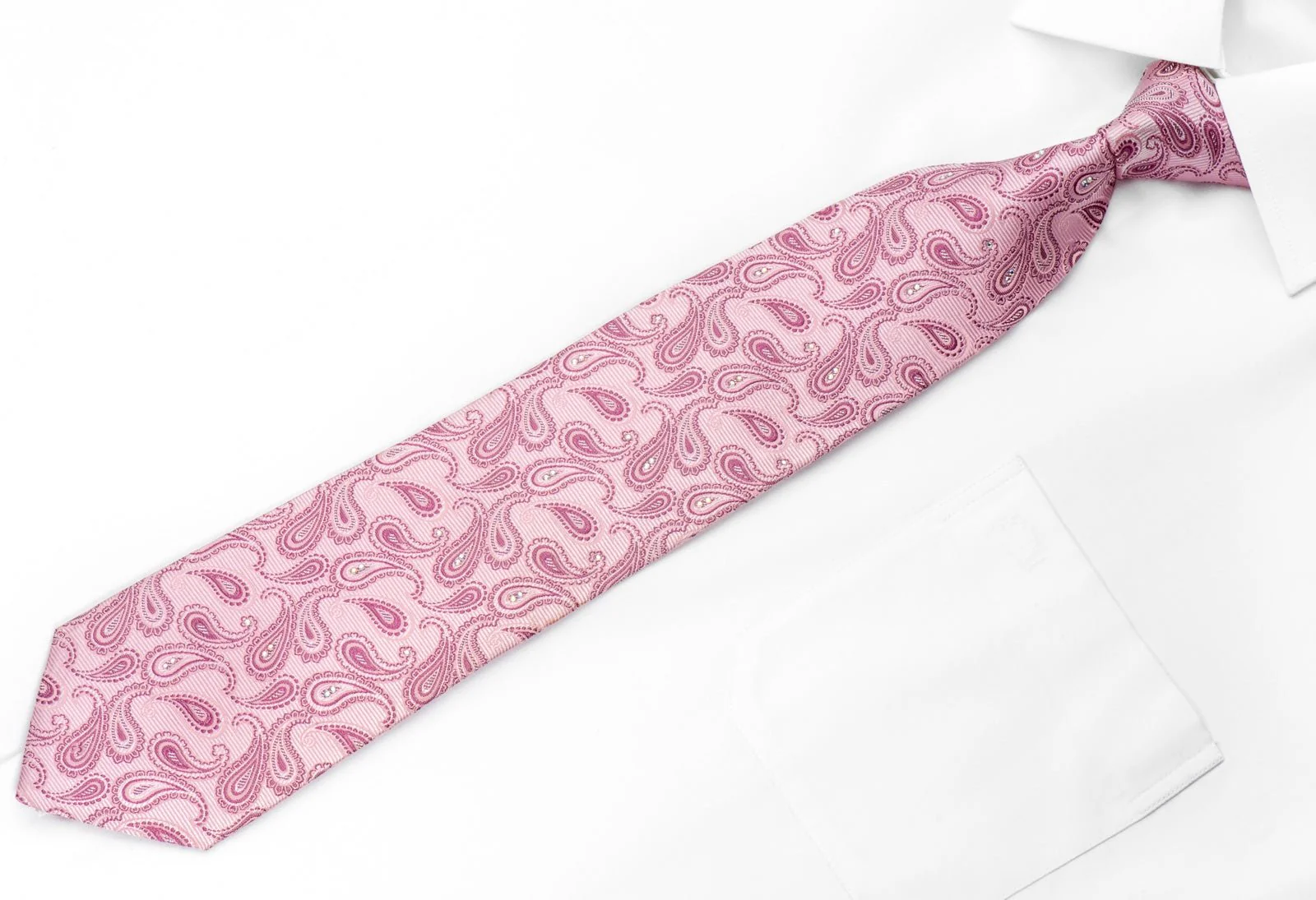 Austin Reed Men's Rhinestone Silk Necktie Paisley On Pink With Silver Sparkles - Image 3