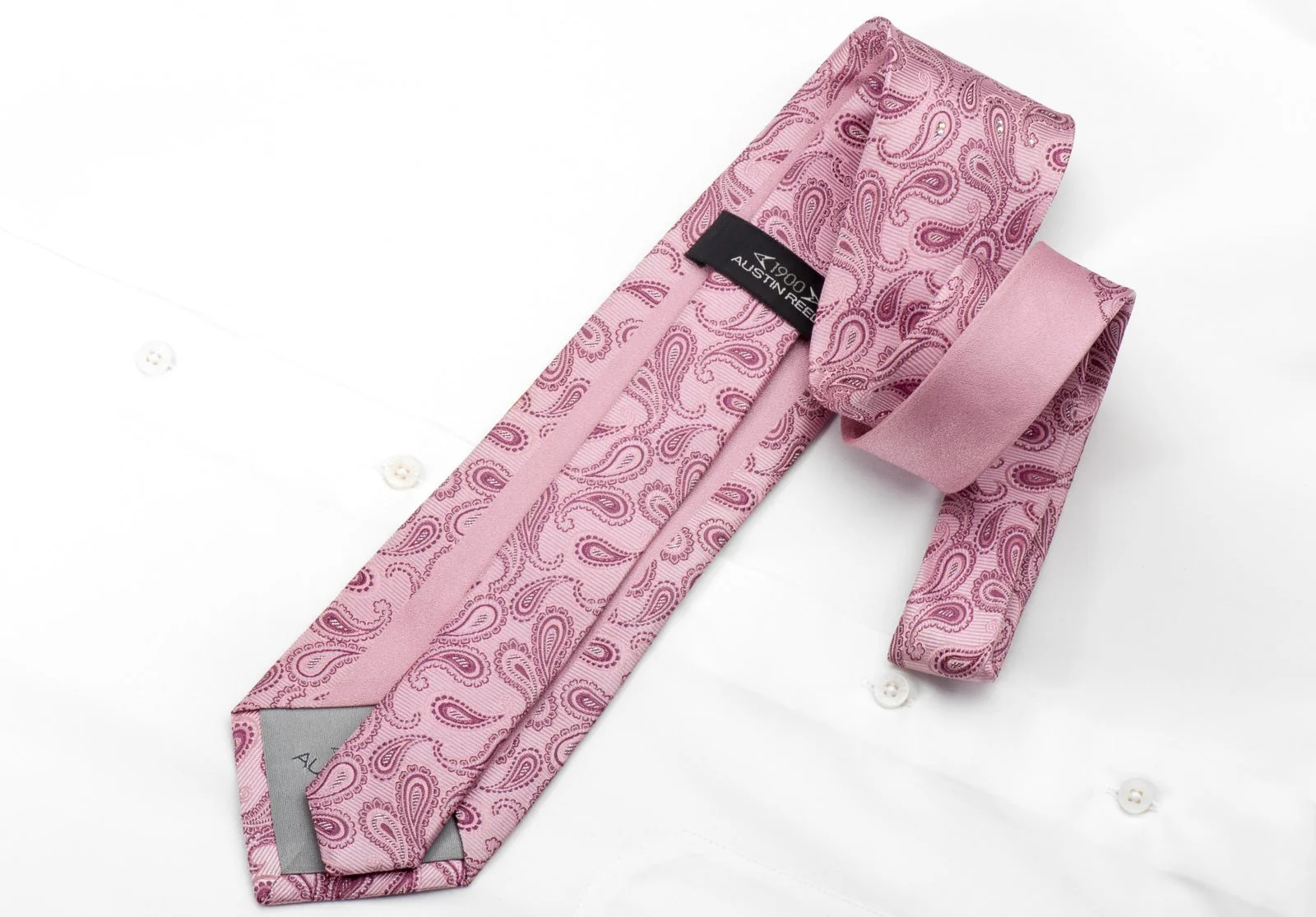 Austin Reed Men's Rhinestone Silk Necktie Paisley On Pink With Silver Sparkles - Image 4