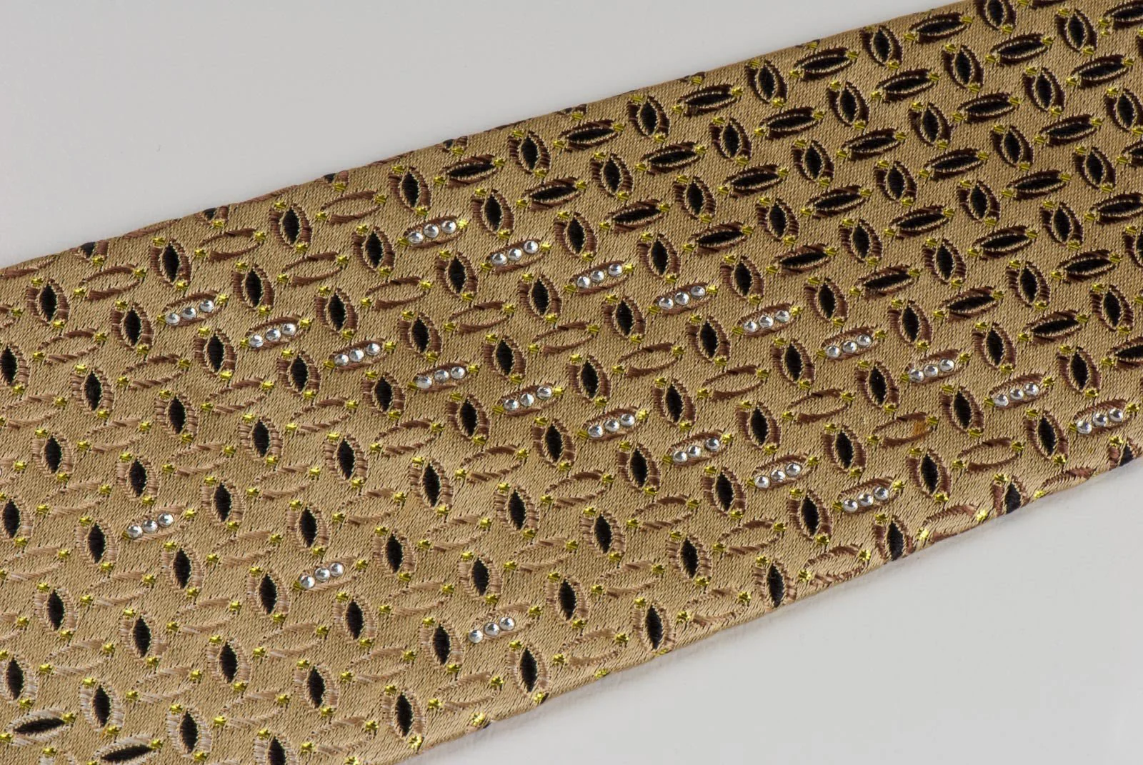Austin Reed Men's Rhinestone Tie Ovals On Gold Silk With Yellow Sparkles - Image 4