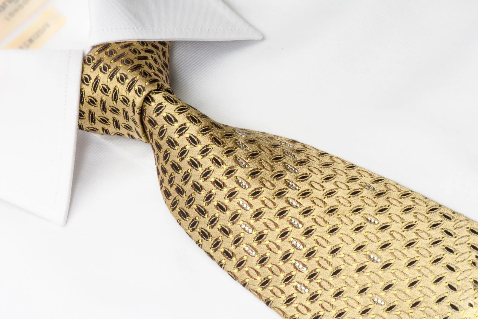Austin Reed Men's Rhinestone Tie Ovals On Gold Silk With Yellow Sparkles - Image 8
