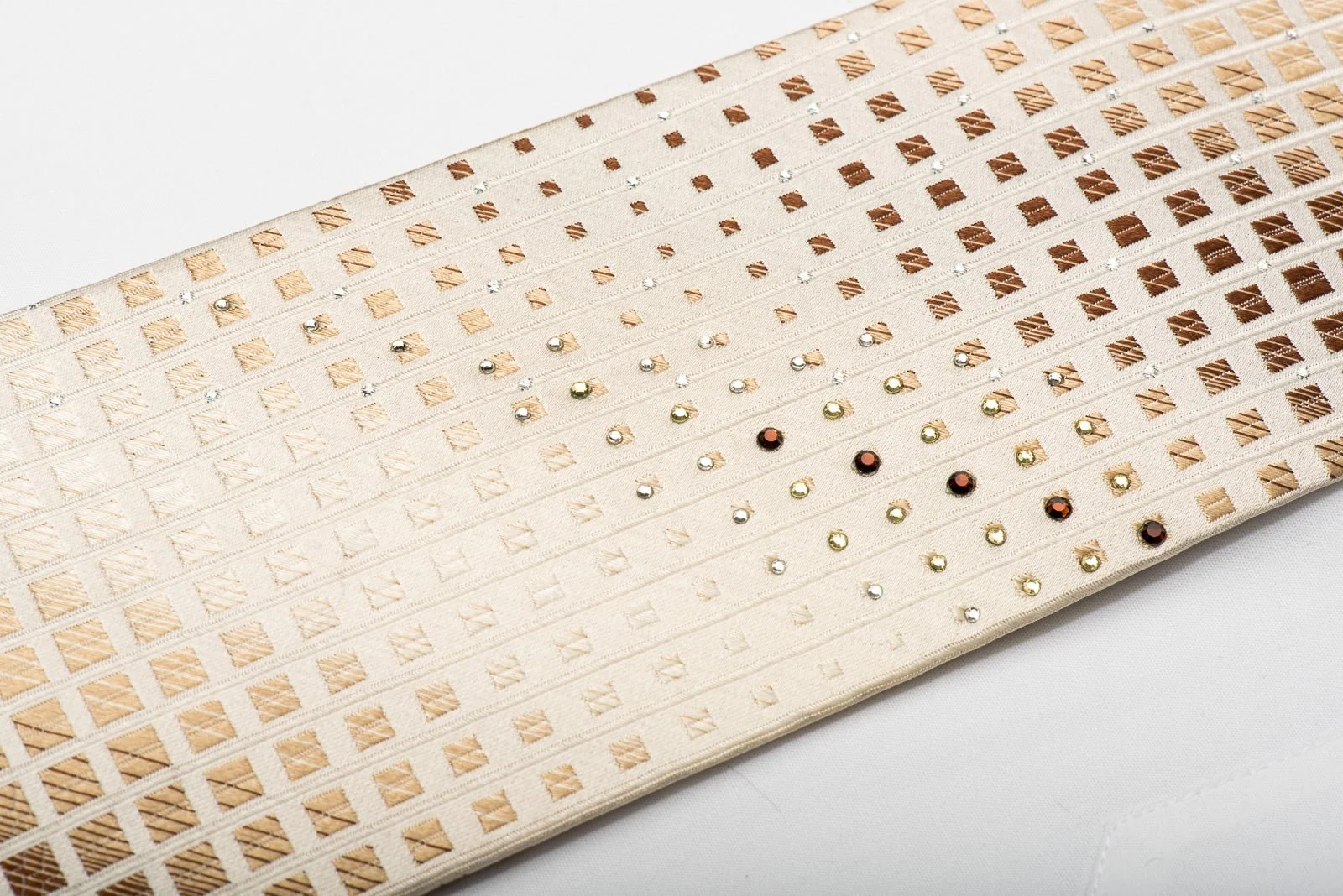 Austin Reed Men's Silk Necktie Brown Squares On Beige Sparkling With Rhinestones - Image 3