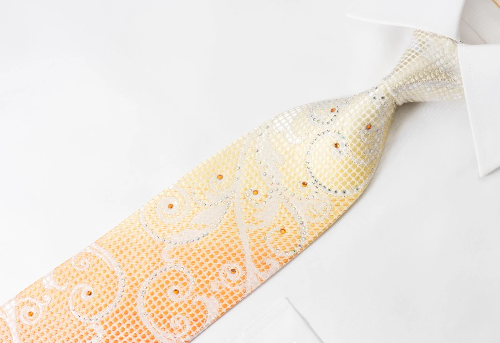 Austin Reed Men's Silk Rhinestone Necktie Scrolls On Orange With Silver Sparkles - Image 2