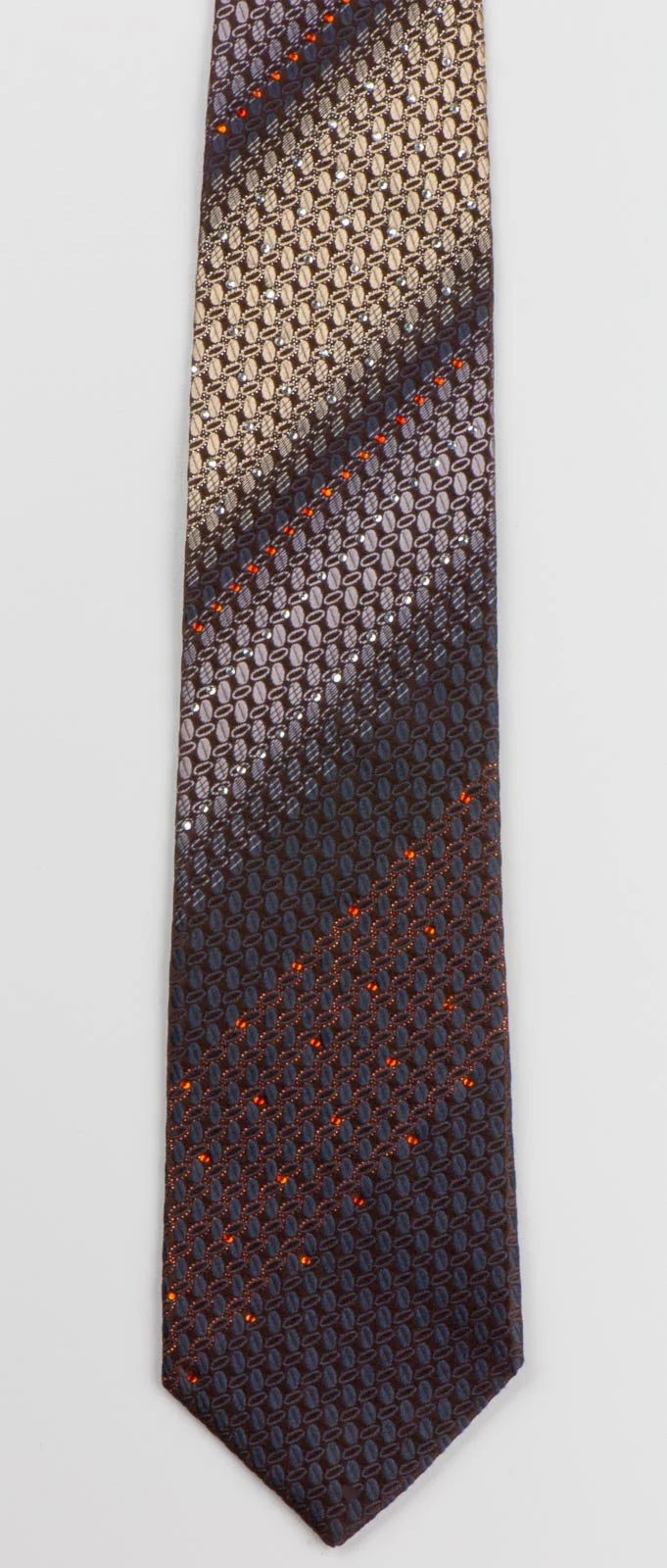 Austin Reed Men's Silk Rhinestone Tie Elegant Oval Pattern On Brown With Copper Sparkles - Image 2