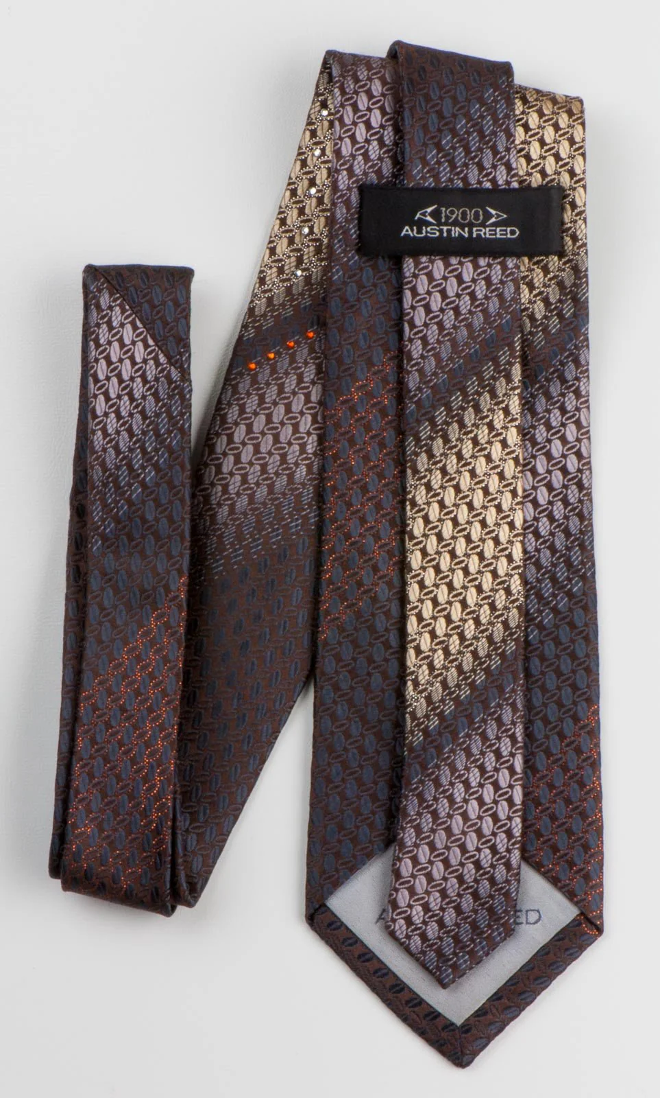 Austin Reed Men's Silk Rhinestone Tie Elegant Oval Pattern On Brown With Copper Sparkles - Image 6