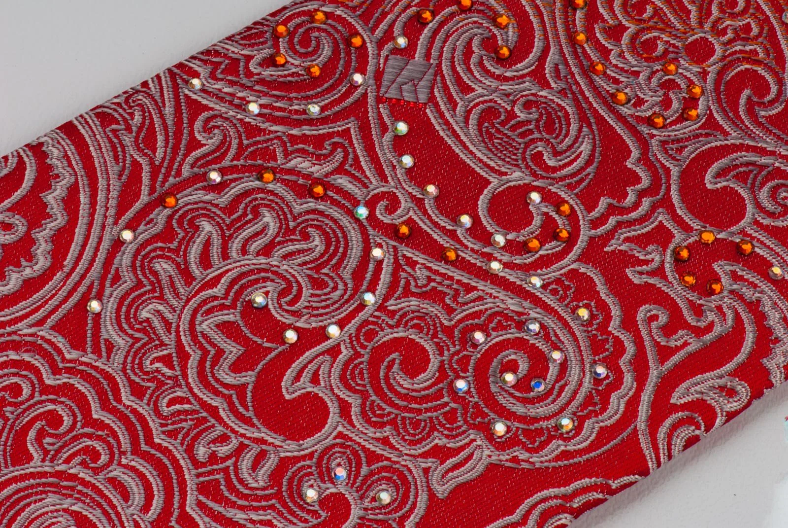 Austin Reed Men's Silk Rhinestone Tie Silver Orange Paisley & Checker On Red - Image 5