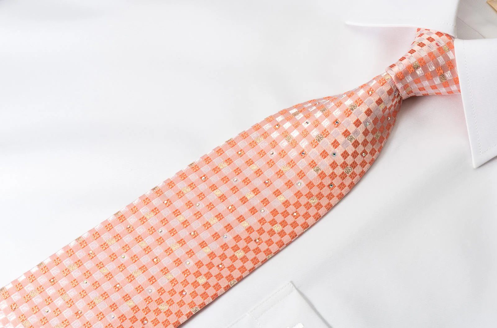 Austin Reed Rhinestone Necktie Peach Checker With Silver Sparkles - Image 3