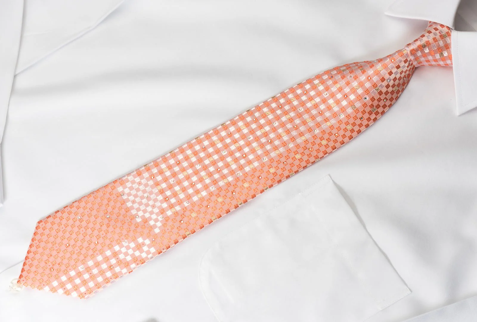 Austin Reed Rhinestone Necktie Peach Checker With Silver Sparkles - Image 4