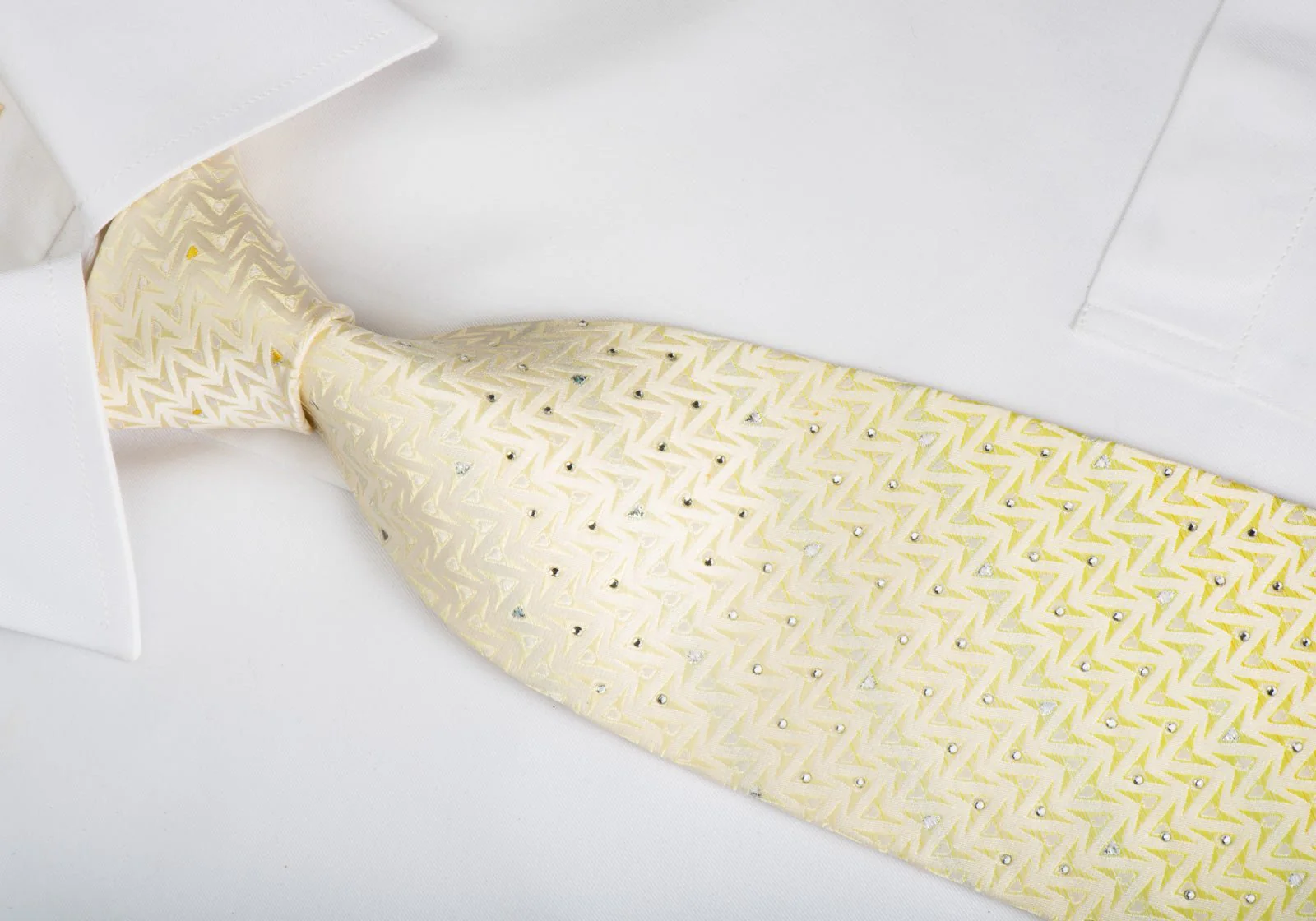 Austin Reed Rhinestone Silk Necktie Geometric Chevron On Yellow Orange With Silver Sparkles - Image 3