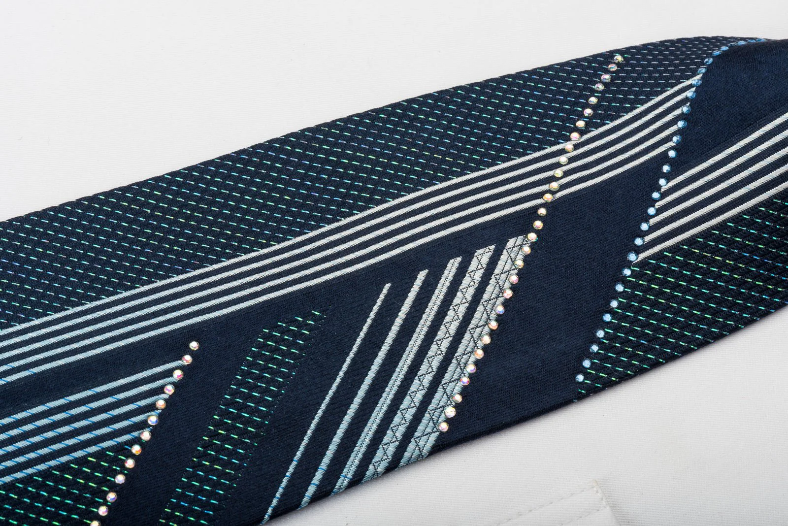 Austin Reed Rhinestone Silk Necktie Vertical Striped On Navy Covered With Turquoise Sparkles - Image 6