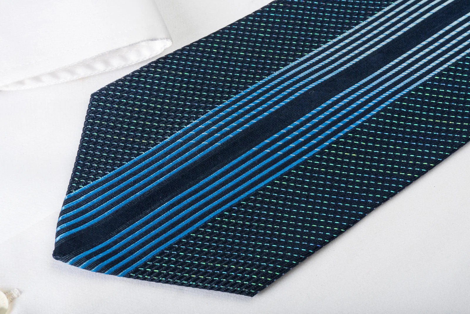 Austin Reed Rhinestone Silk Necktie Vertical Striped On Navy Covered With Turquoise Sparkles - Image 8