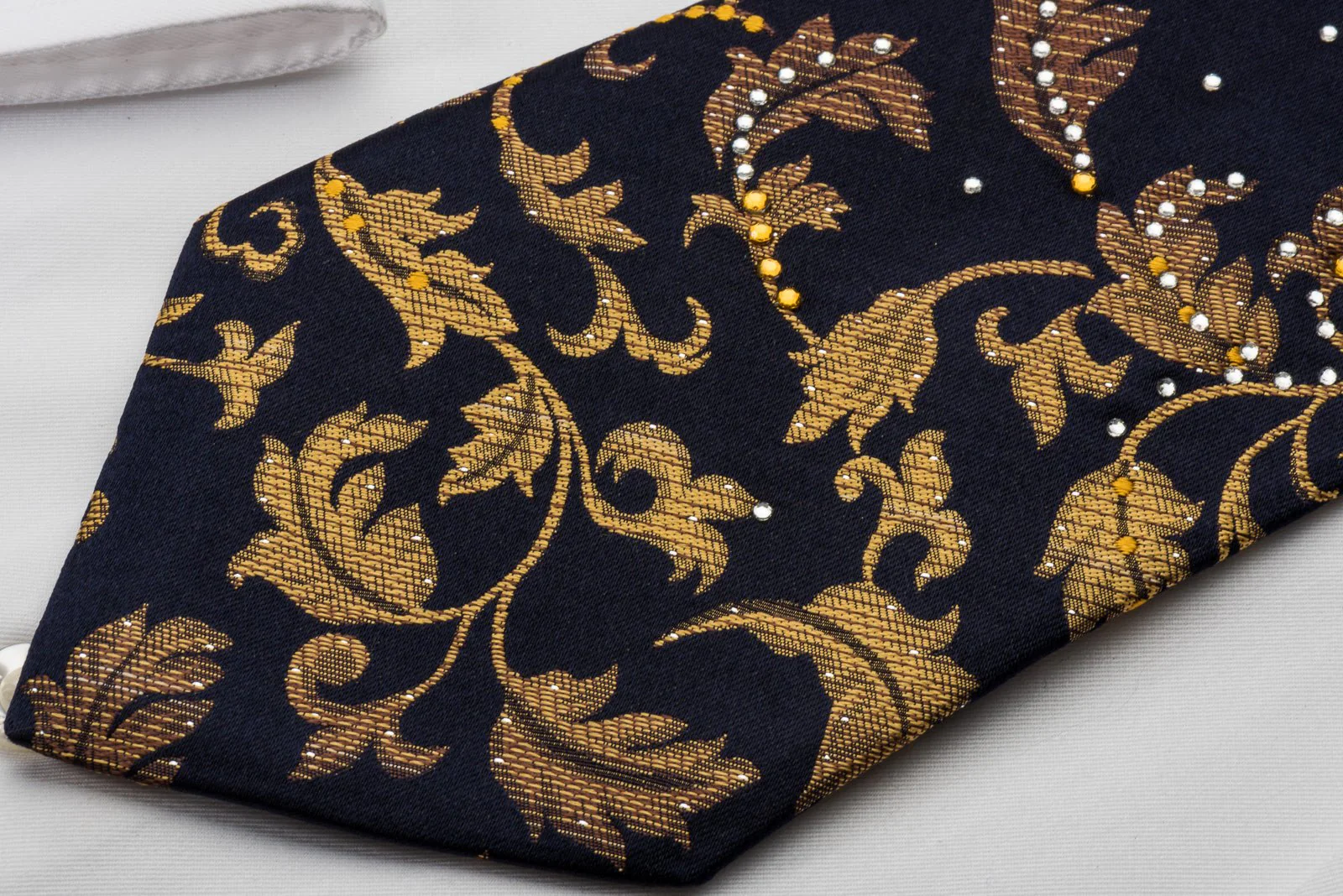 Austin Reed Rhinestone Tie Golden Vines On Black With Silver Sparkles - Image 2