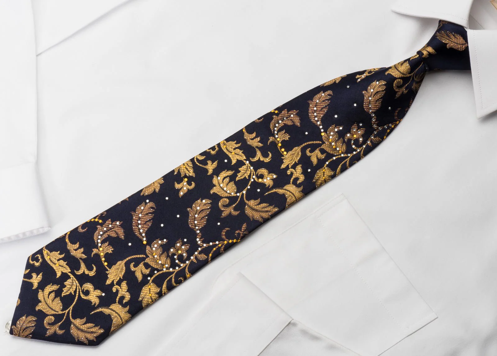 Austin Reed Rhinestone Tie Golden Vines On Black With Silver Sparkles - Image 3