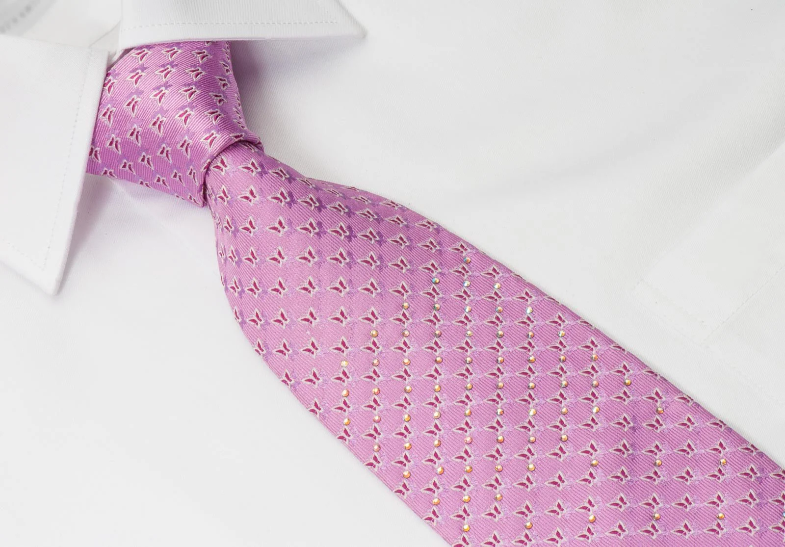 Avalon Silk Necktie With Rhinestones Butterflies On Pink Tie - Image 6
