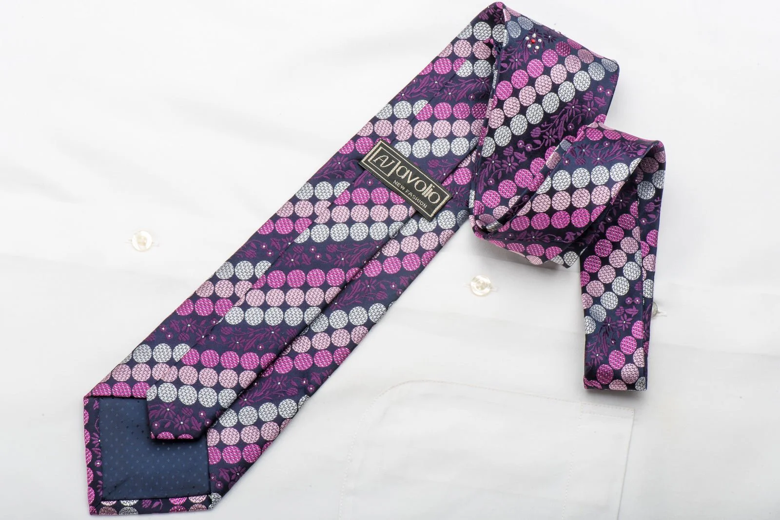 Avolio Men's Rhinestone Tie Geometric Dots On Purple With Silver Sparkles - Image 5