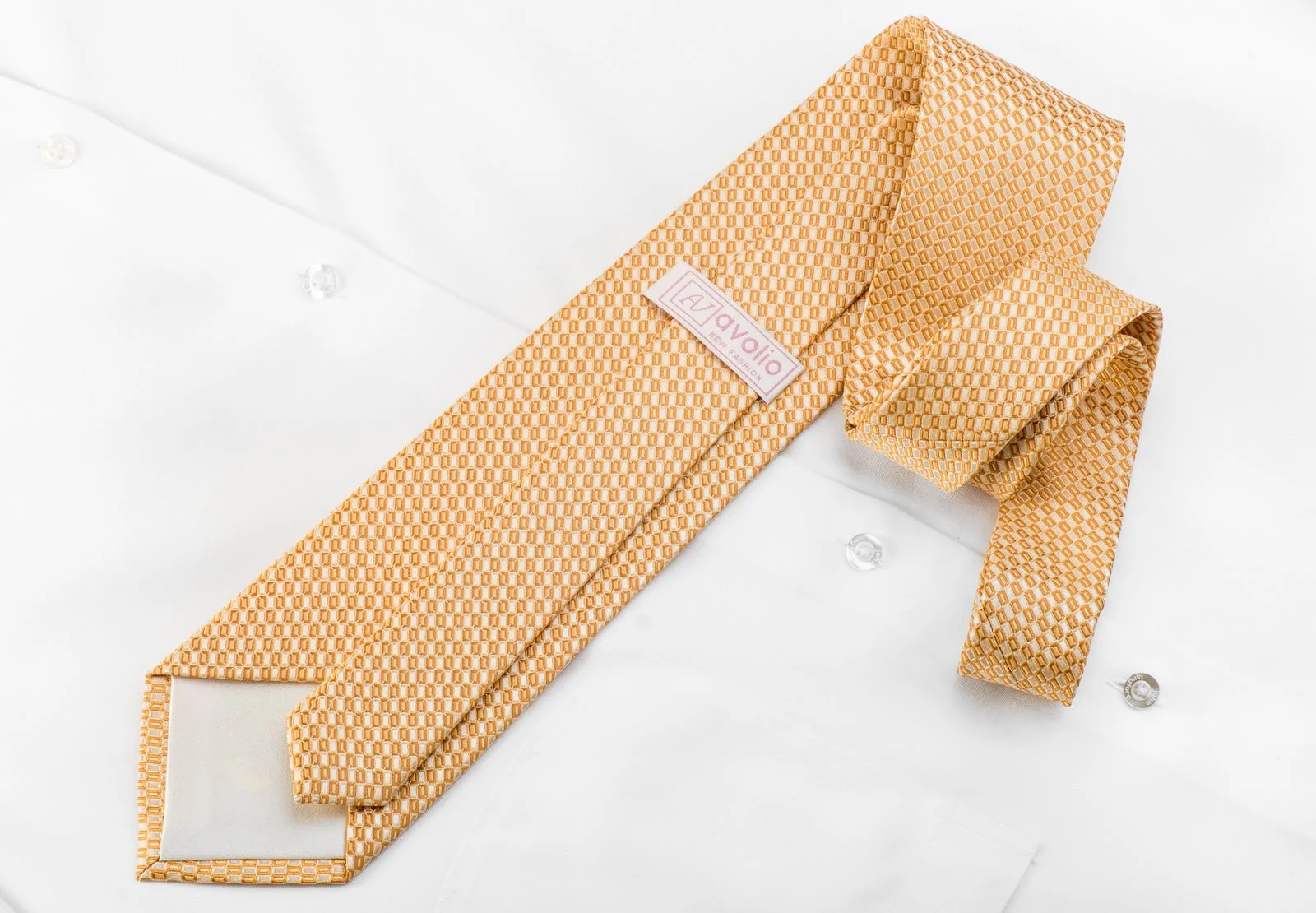 Avolio Men's Silk Necktie Crystal Rhinestone Butterflies On Peach Orange Checker With Sparkles - Image 4