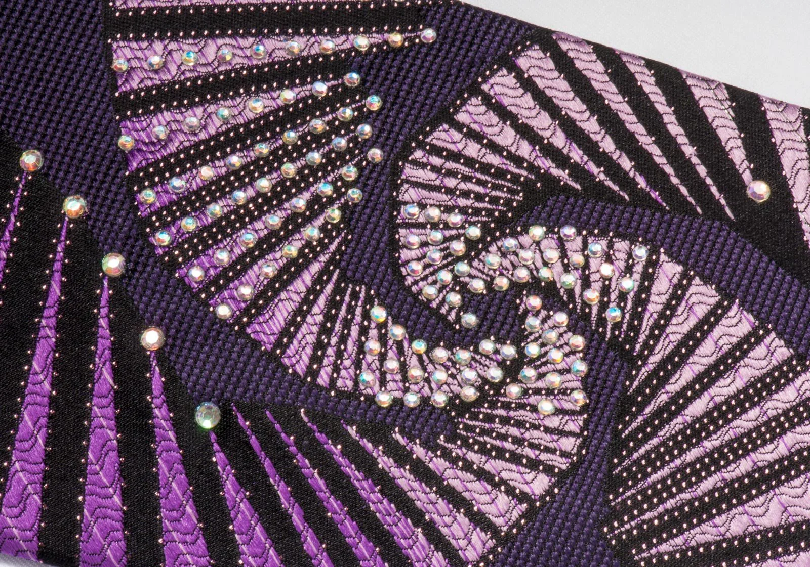 Balenciaga Men's Rhinestone Silk Necktie Geometric Design On Purple With Silver Sparkles - Image 3
