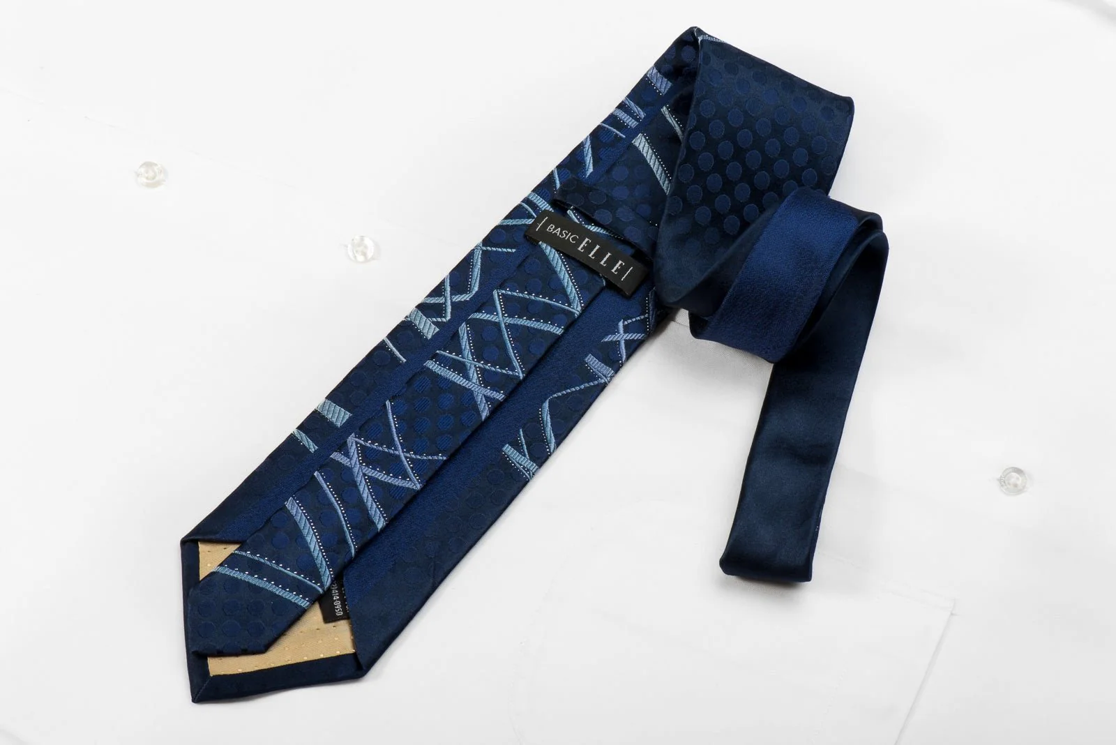 Basic Elle Men's Crystal Silk Necktie Waves On Blue With Silver Sparkles - Image 4