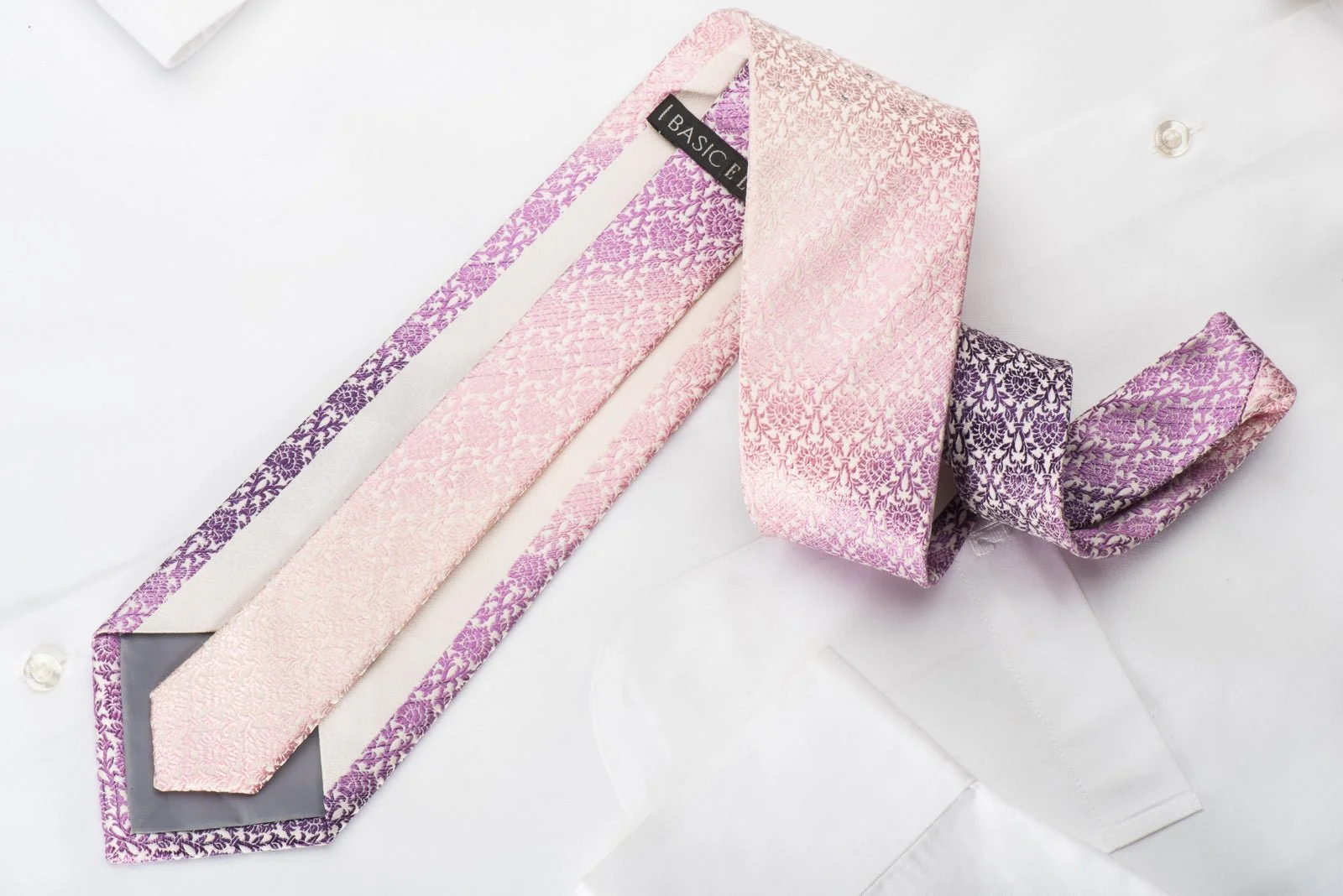 Basic Elle Rhinestone Necktie Purple Pink Damask On White With Sparkles - Image 5