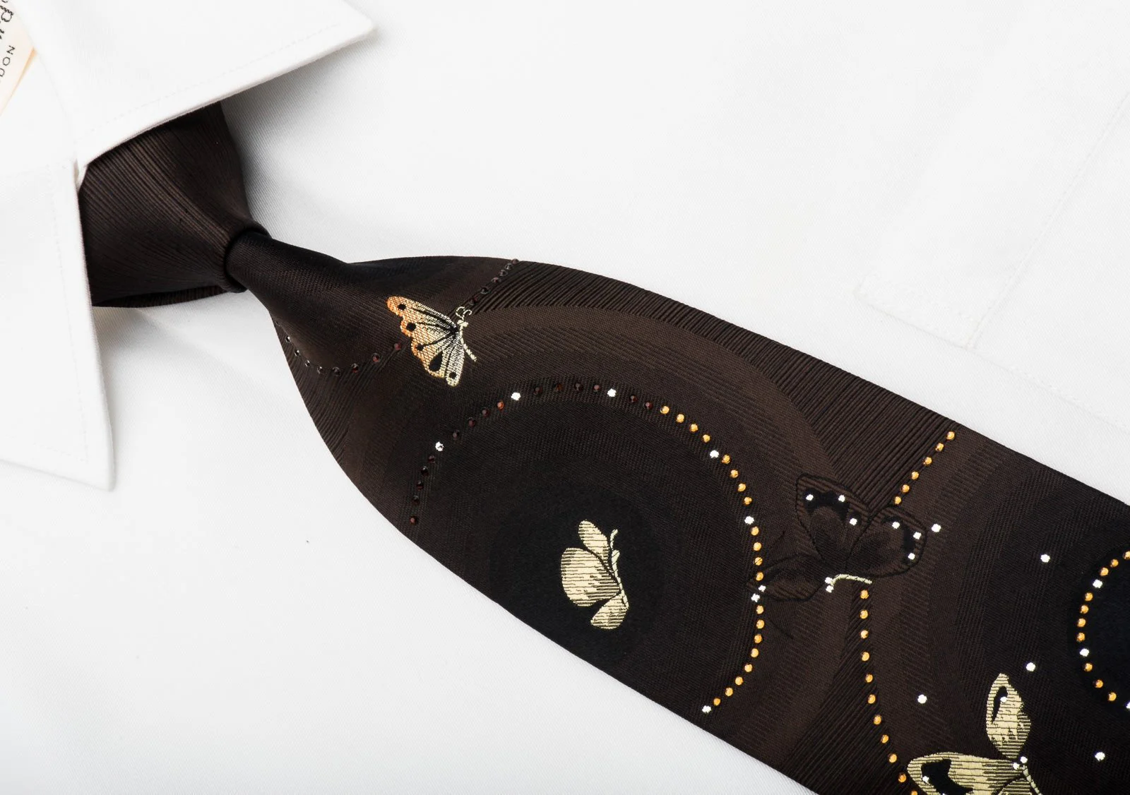 Beverly Hills Polo Club Rhinestone Necktie Gold Butterflies On Brown Silk With Silver Sparkles - Image 6