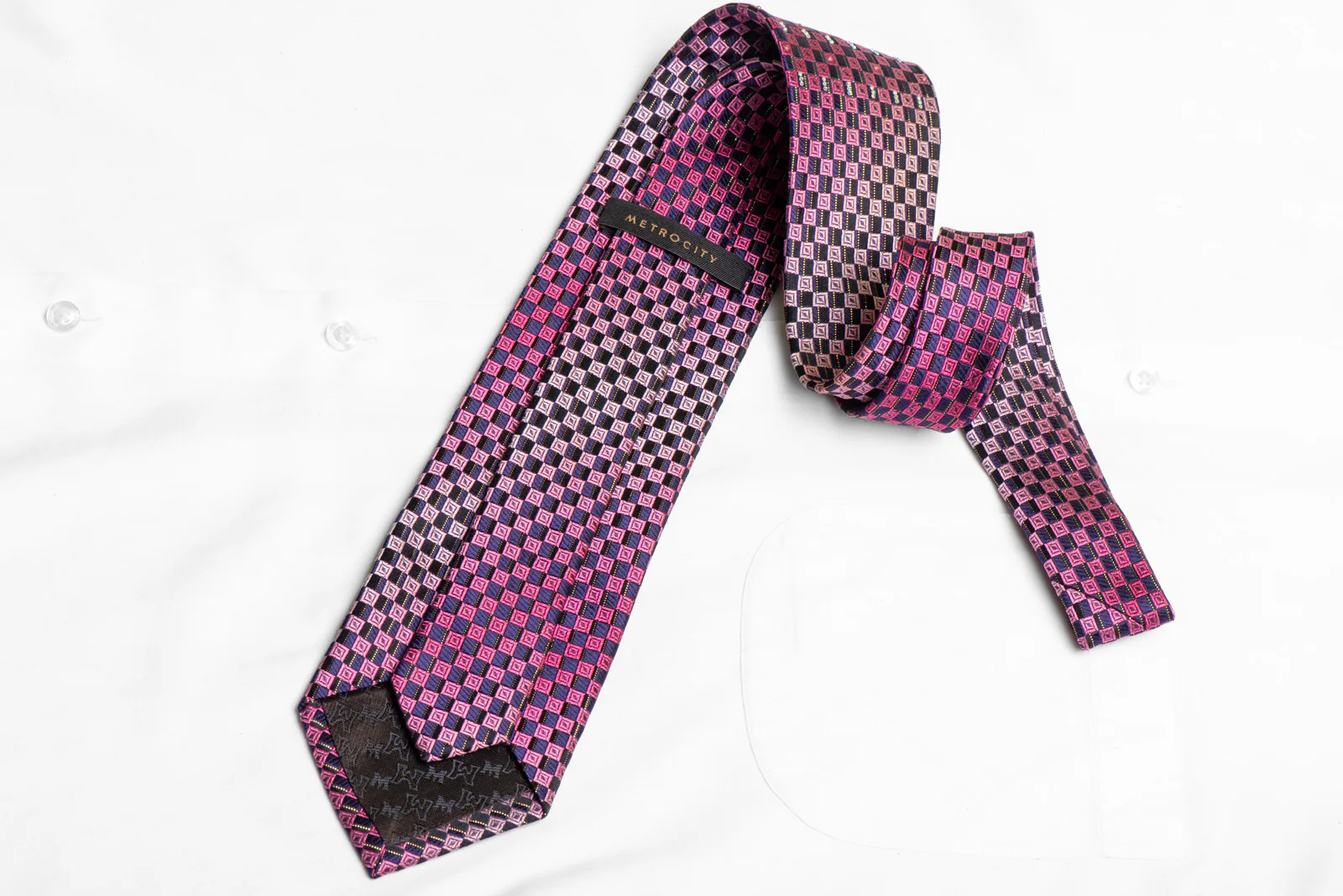 Black Purple Pink Checkered Rhinestone Tie With Gold Sparkles - Image 4