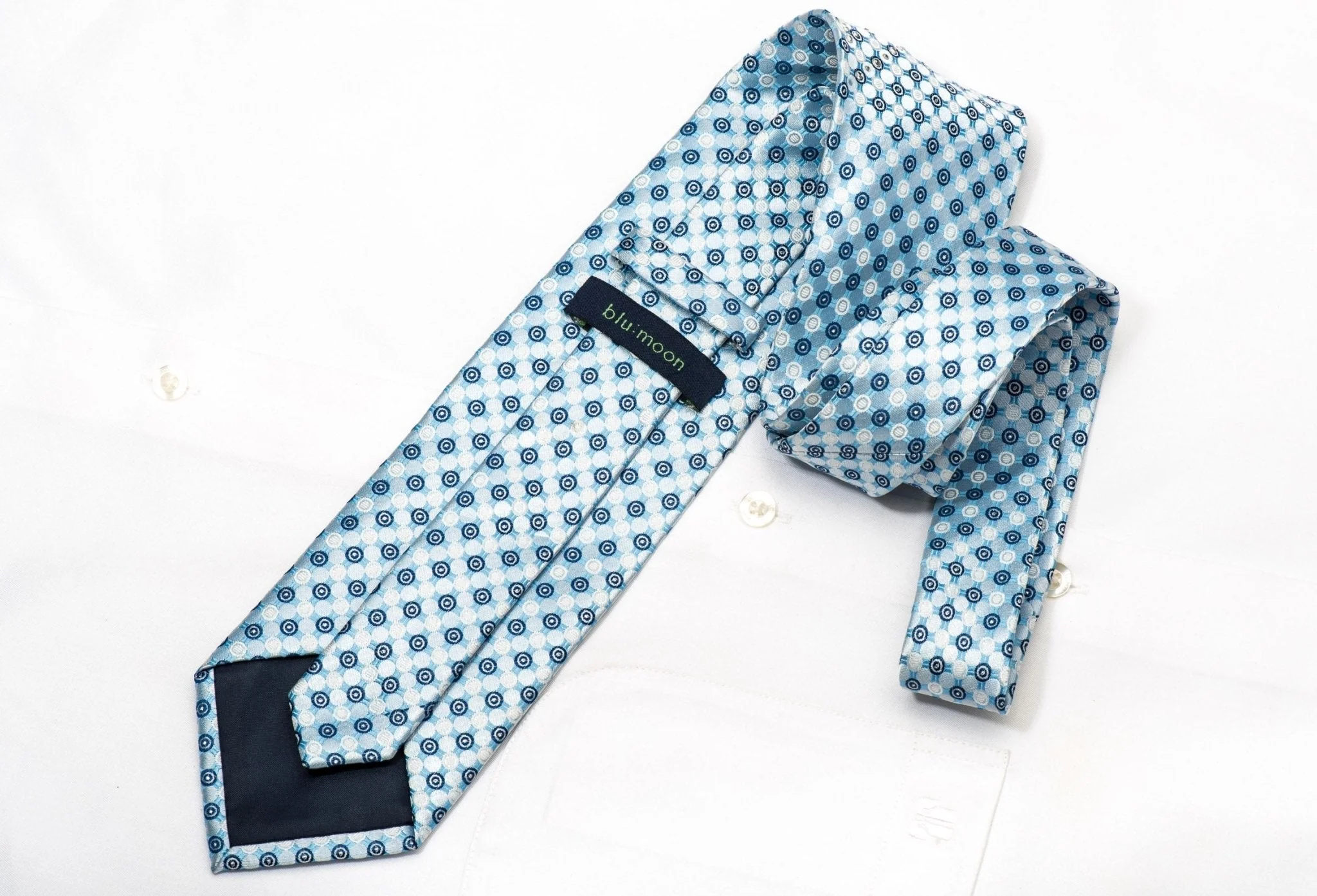 Blu Moon Men's Silk Necktie Dots On Blue Sparkling With Rhinestones - Image 3