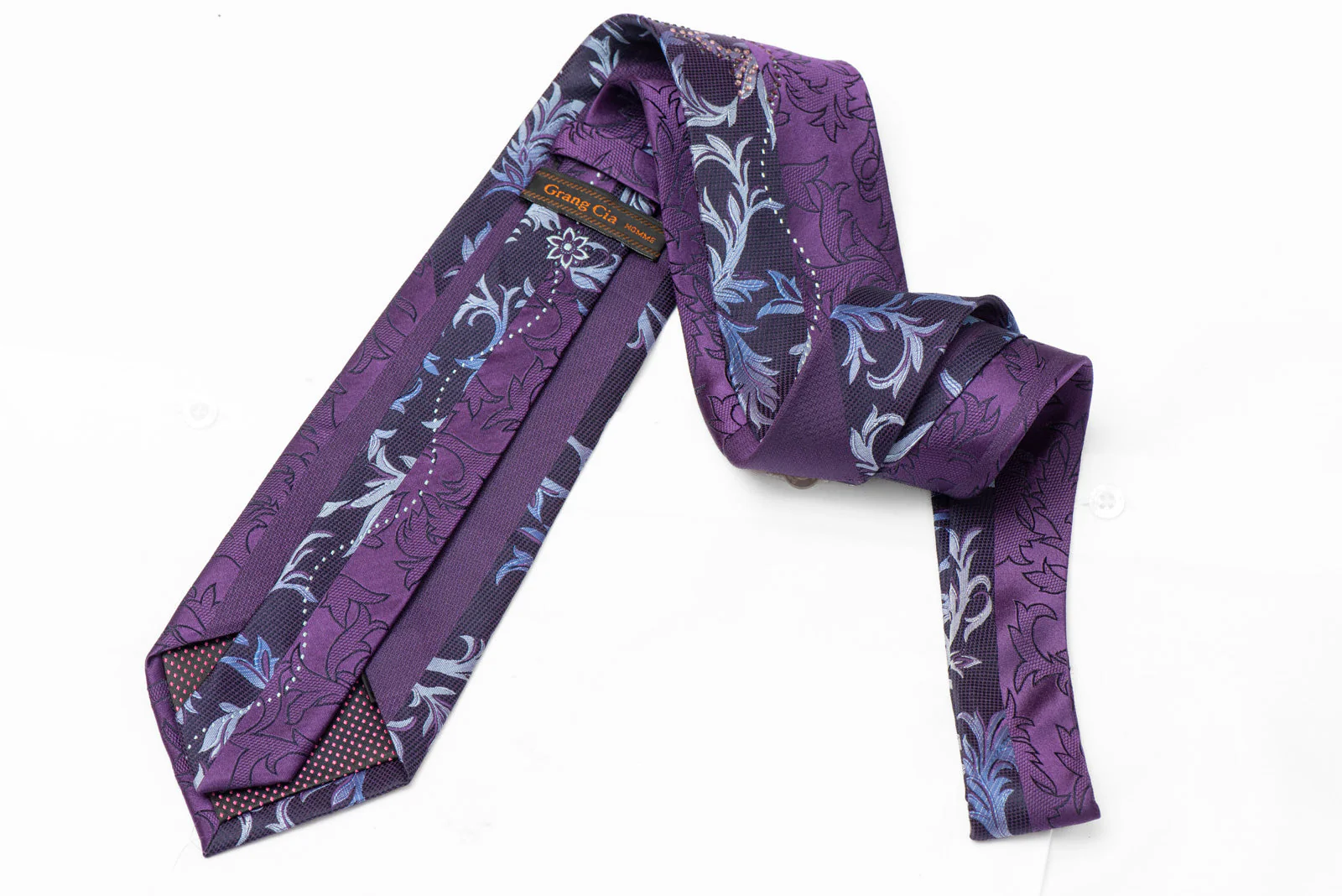 Blue Acanthus On Blue Rhinestone Silk Necktie - Image 3