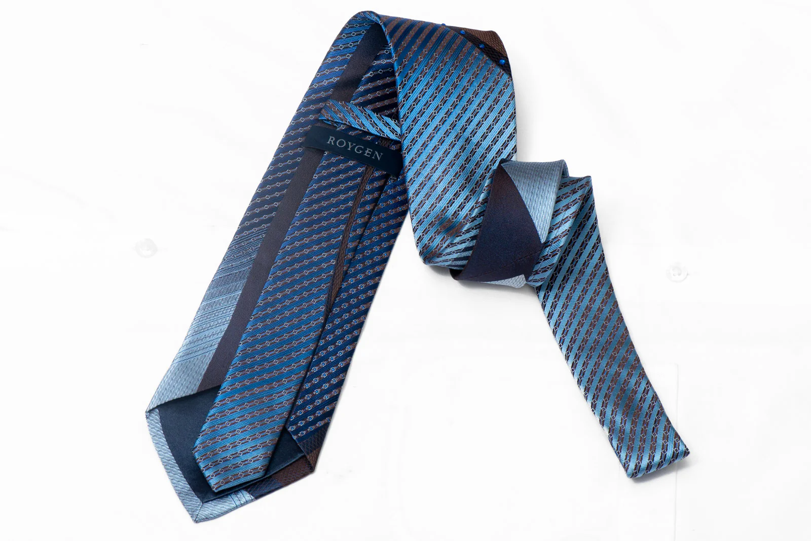 Blue Brown Geometric Wave On Navy Blue Rhinestone Tie With Blue Sparkles - Image 3