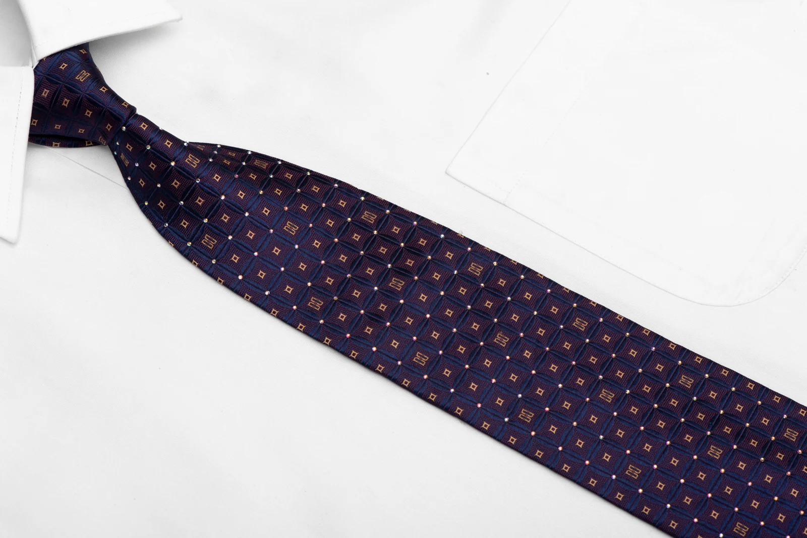 Blue Burgundy Geometric Rhinestone Silk Necktie - Image 2