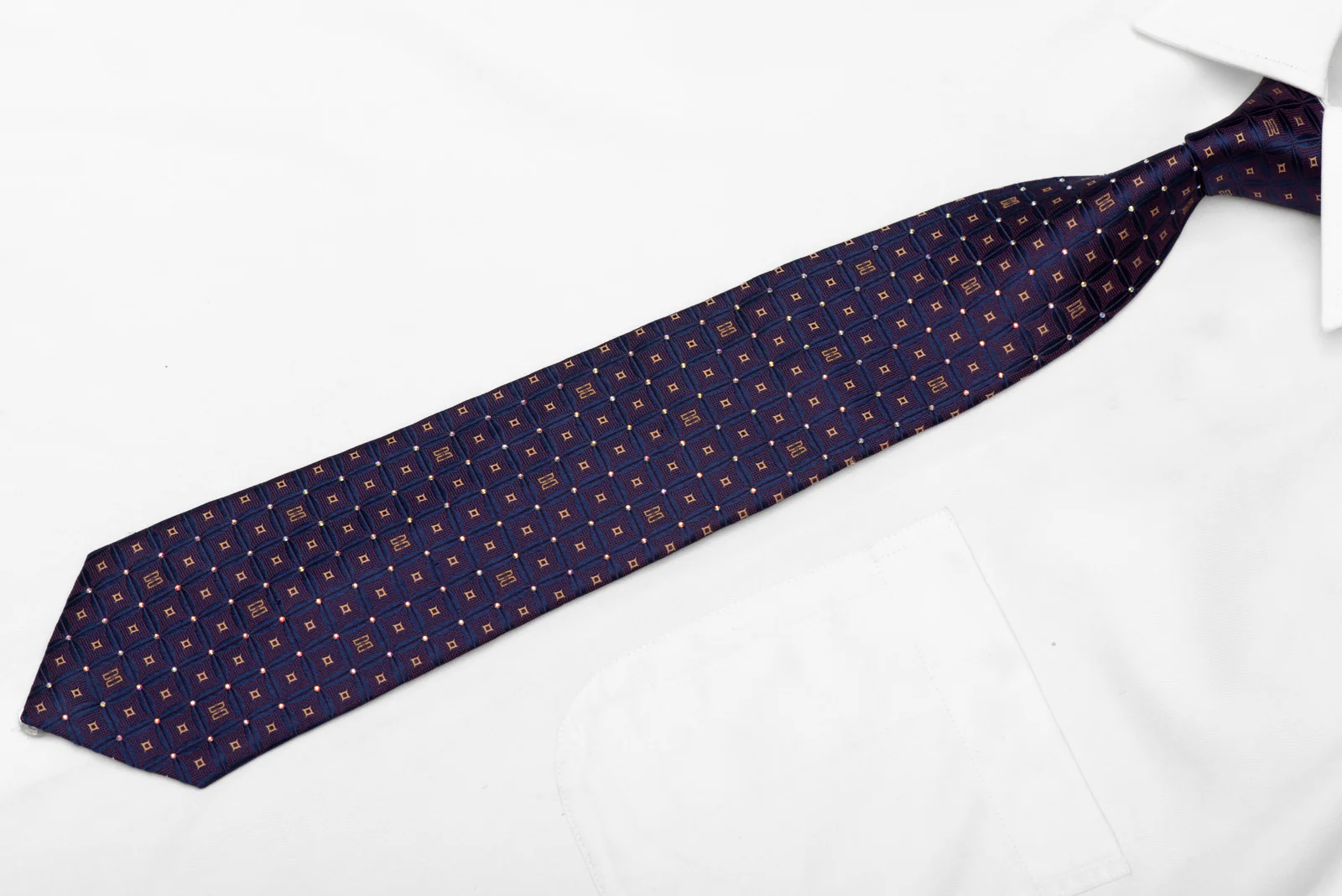 Blue Burgundy Geometric Rhinestone Silk Necktie - Image 3